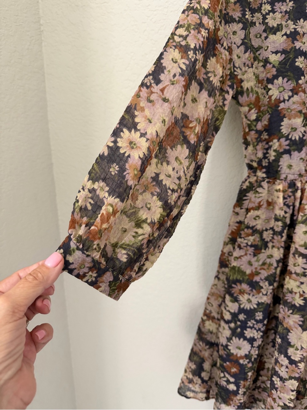 Madewell Floral Mini Dress XS Navy Pink Cottagecore Long Sleeve Chiffon - Picture 9 of 12